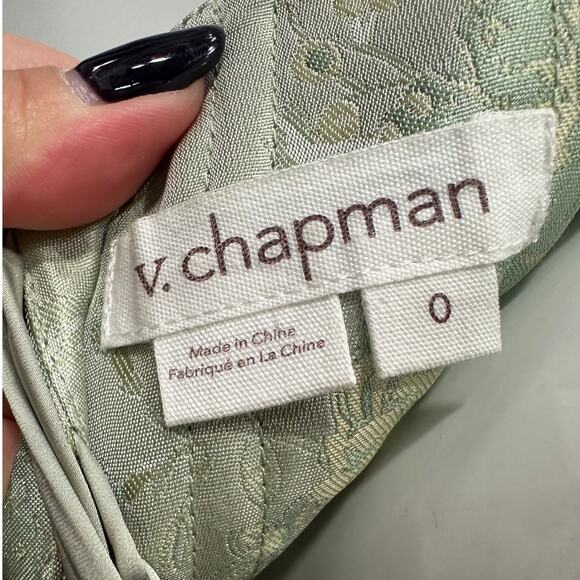 V. Chapman The Vivian Pearl Studded Slit Maxi Dress Sage Windsor Brocade Size 0 - Picture 6 of 9